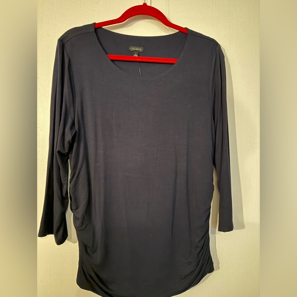 Talbots navy 3/4 scrunch sleeve top